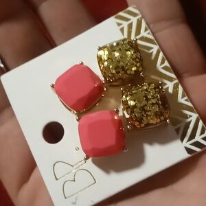 Nordstrom stud earrings & threaded hoop earrings gold tone .